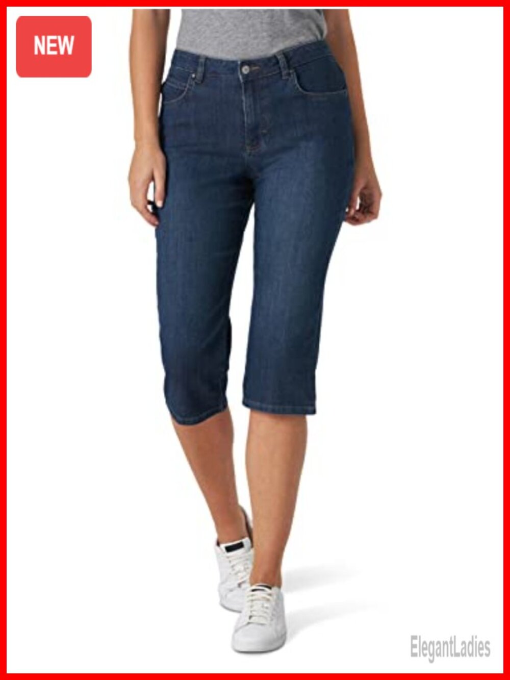 Relaxed Fit Capri Jeans Mid Rise Cotton Stretch 5 Pocket